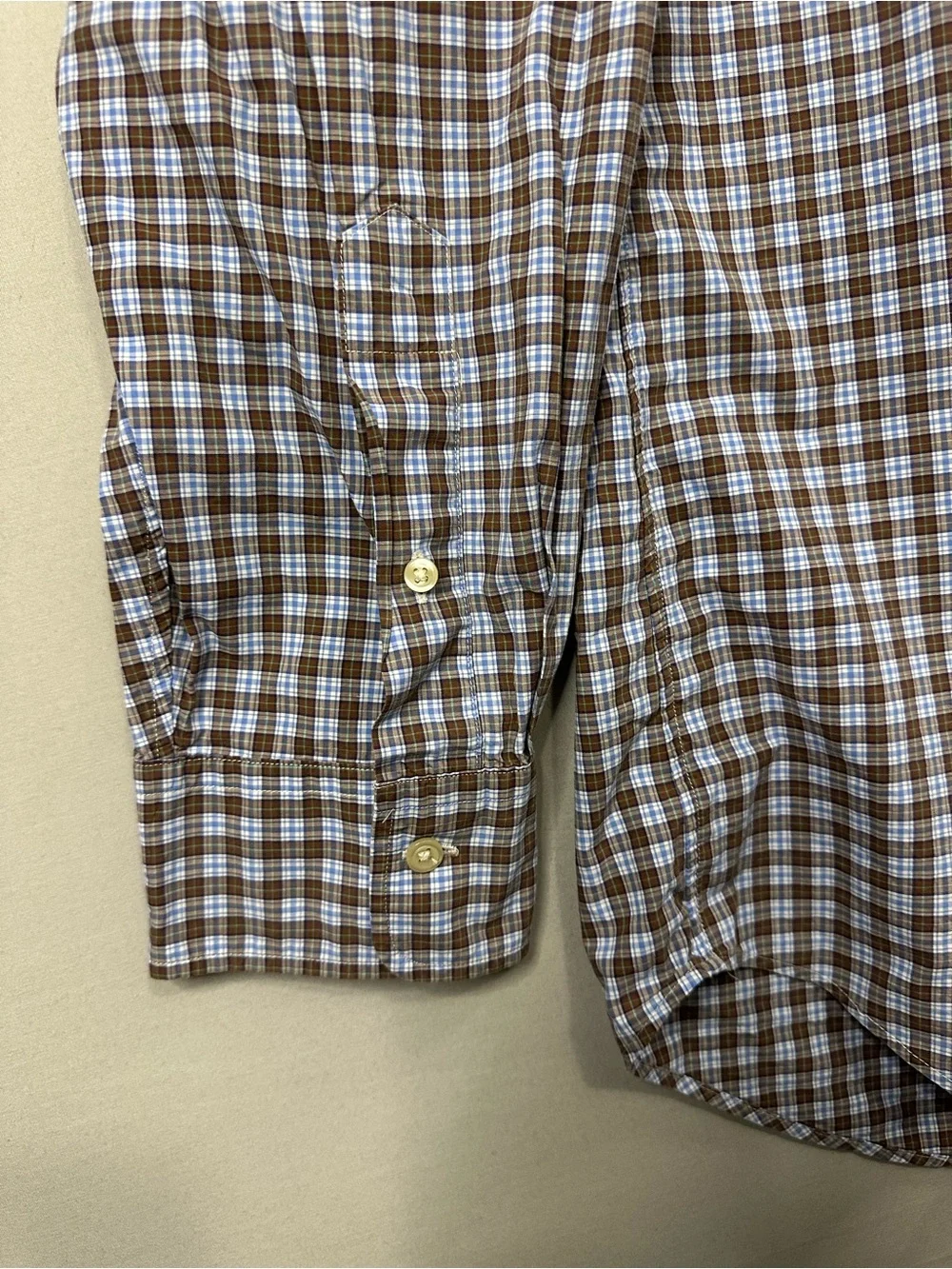 Polo by Ralph Lauren Brown and White Check Plaid Button Front Shirt